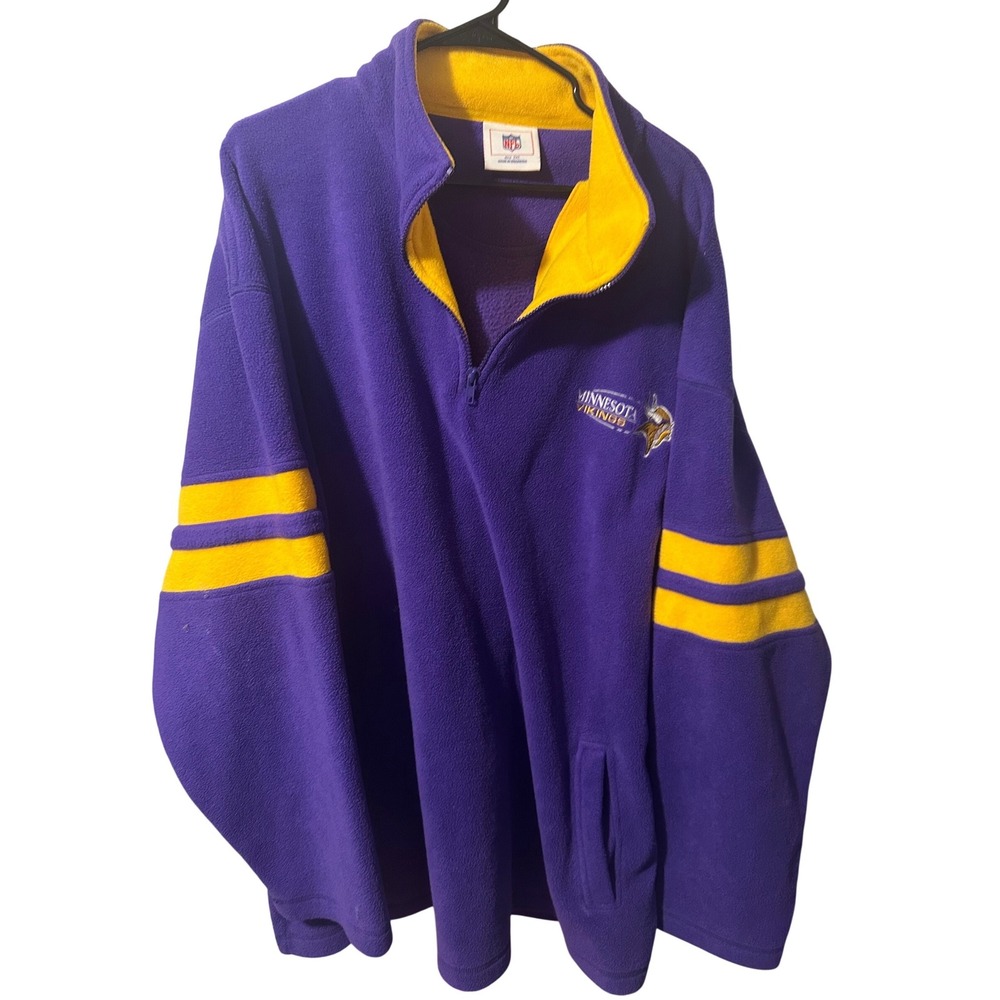 NFL Minnesota Vikings Quarter Zip Fleece Pullover Purple Gold Mens 2XL Vintage